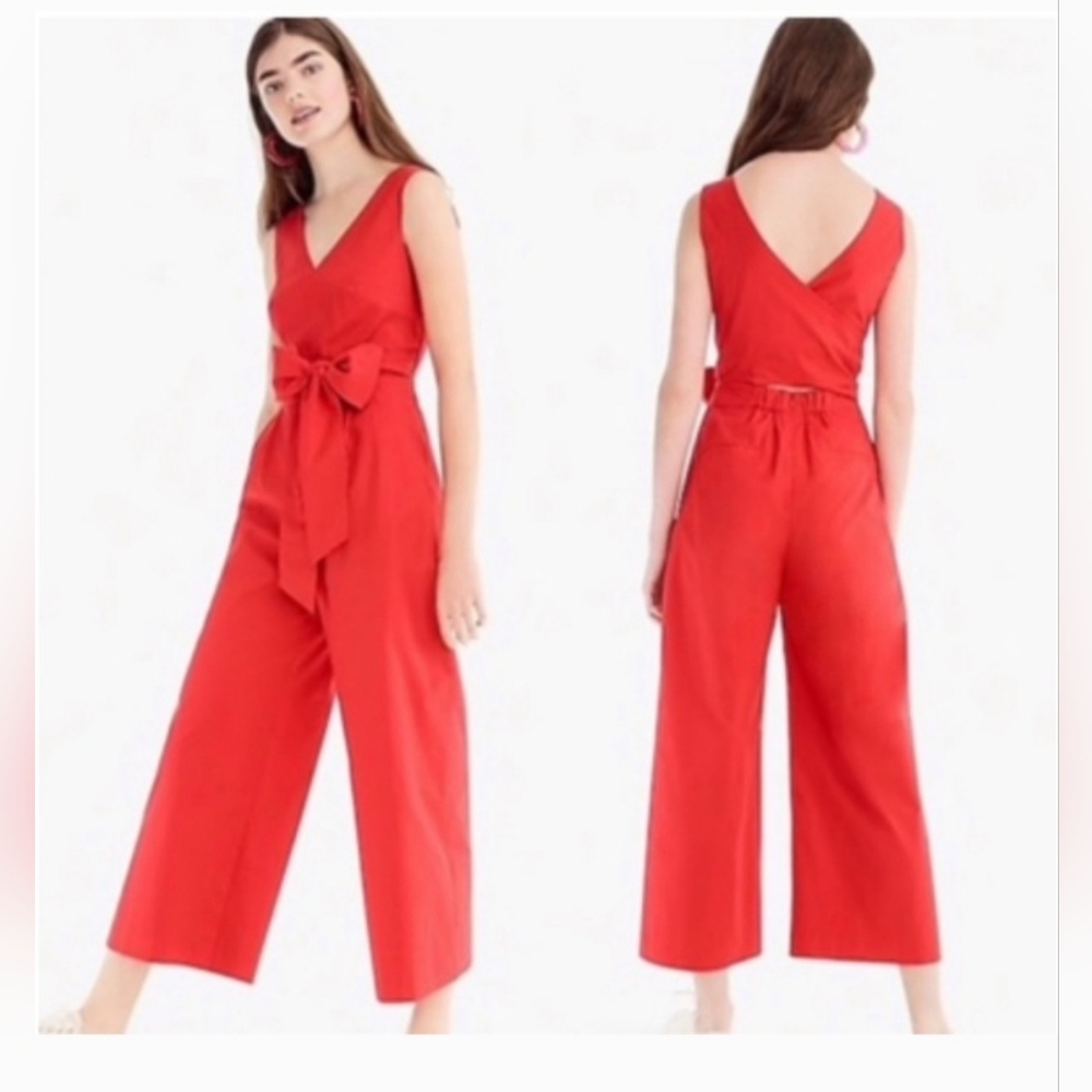 J. Crew Sleeveless Wide-Leg Vibrant Red Jumpsuit Size 00